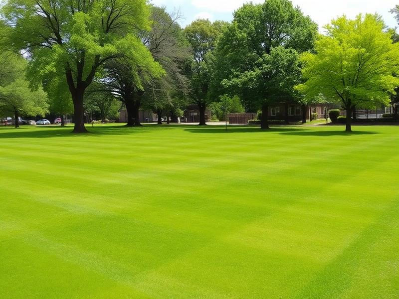Gemeentelijk park dat met een tractor-frontmaaier wordt gemaaid